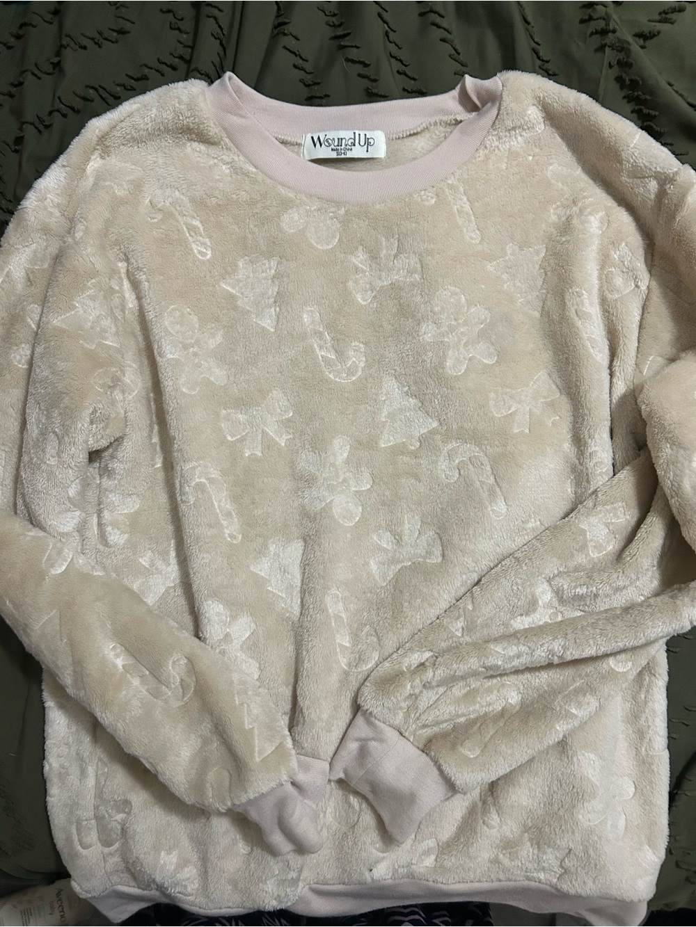 Wound Up Cream Plush Scoop Neck Holiday Sweater